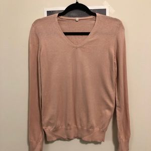 MUJI Salmon pink cotton v neck sweater